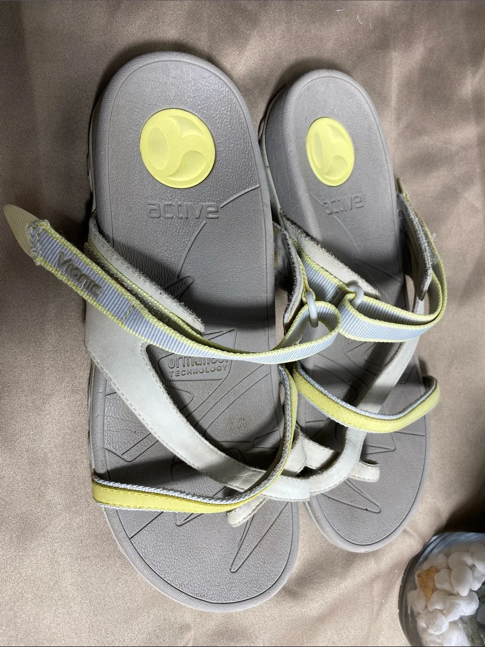 Vibram Women's Gray Sandals with Yellow Strap Accents Size 9.5